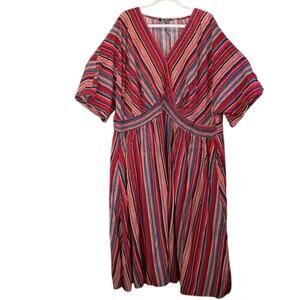 BloomChic Womens 30/6X Red Mult-Color V Neck/SlitsPockets Boho/Office WearDress